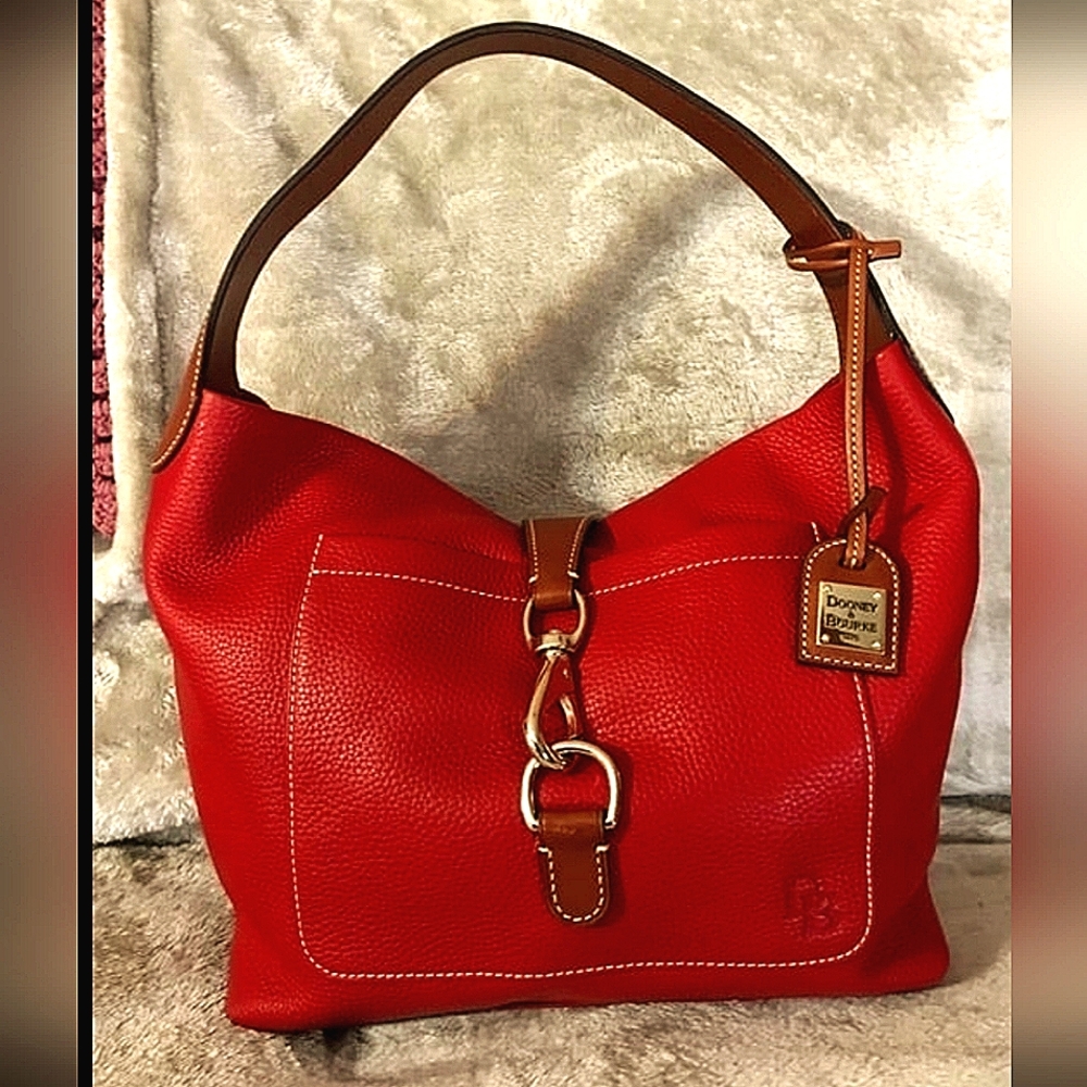 Stunning Dooney & Bourke Soft Red Pebble Grain Annalisa Hobo Bag W/leather Strap